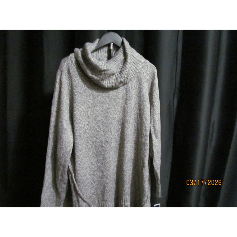 Cowl Neck Marled Knit Tunic Sweater Grey Long Sleeve Pullover Womens